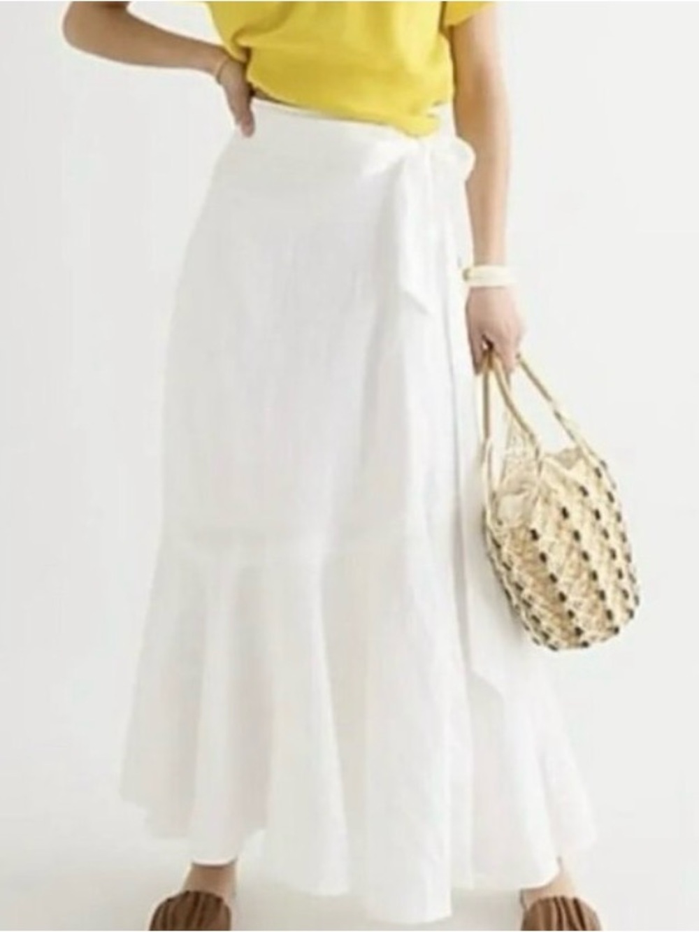 J. Crew 100% Linen White Wrap Maxi Skirt with Tie Waist